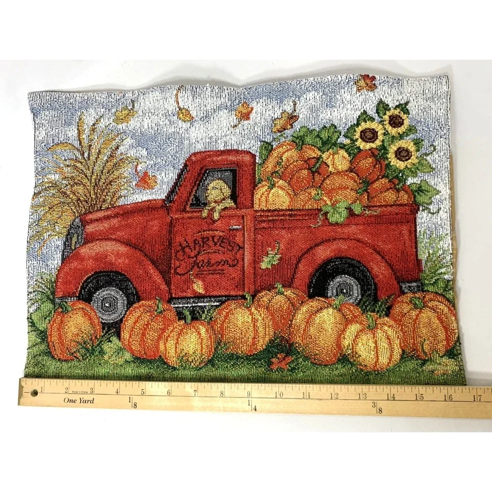 Tapestry Placemats X2 Country‎ Farm Pumpkin Rooster Truck Dog Sunflowers